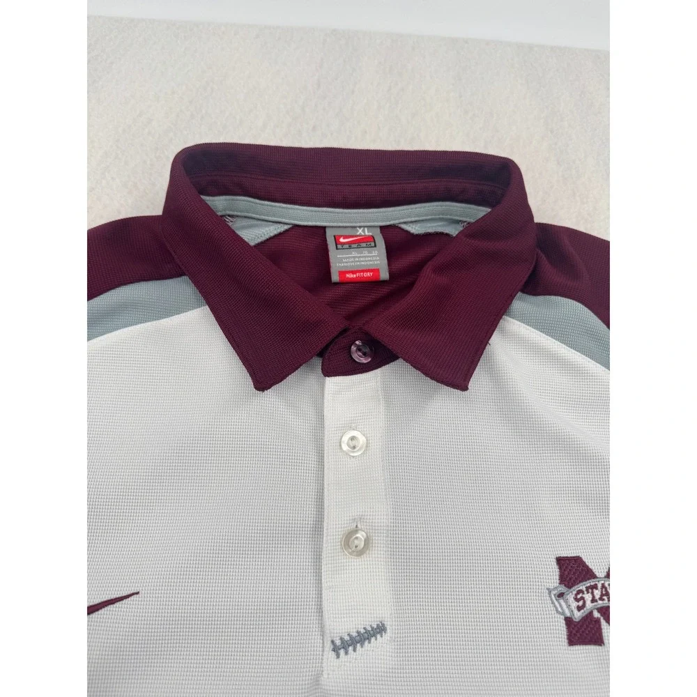 Vintage Y2K Nike Team Mississippi State Bulldogs Polo Mens XL White/Maroon